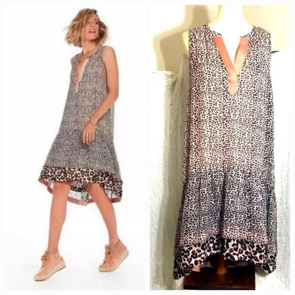 Scott & Soda Maison Scotch Leopard Print Silk Trapeze Dress Size M - Picture 1 of 11